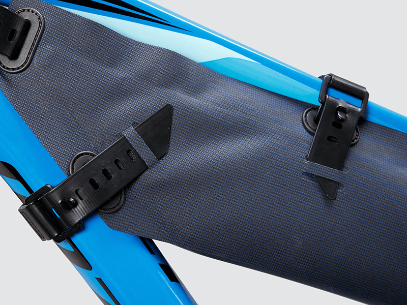 Off-Road Frame Bag Large with a pencil design, featuring waterproof fabric and a YKK™ zipper for secure storage of heavy gear.