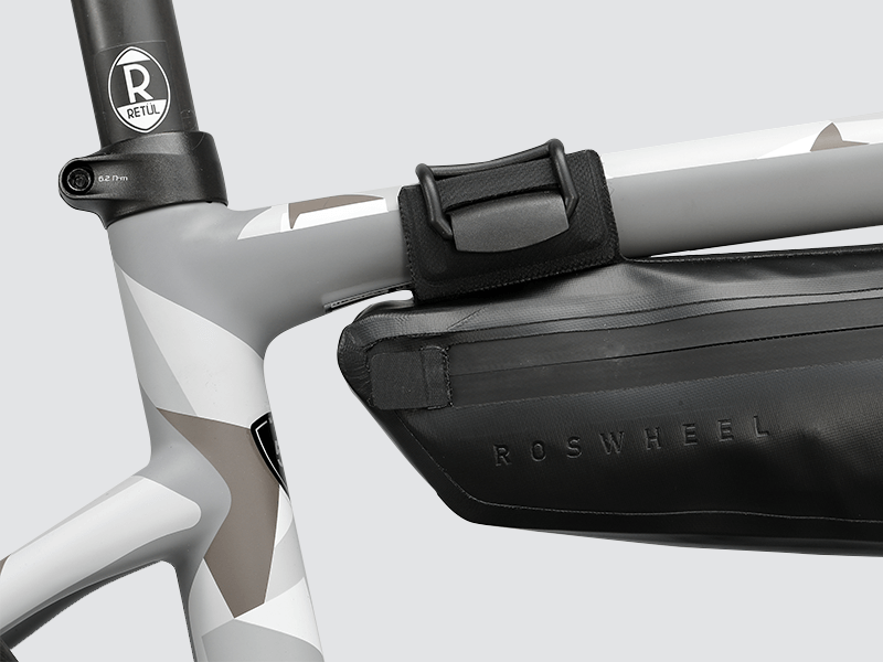 Road Frame Bag - Medium designed for weight distribution and easy access to items, featuring 'Fast-Fix' straps, large reflective areas, and lightweight durable construction.