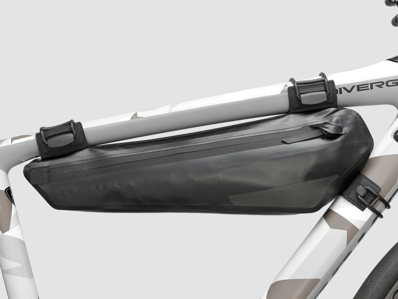 Road Frame Bag XSmall designed for weight distribution and easy access to small items, featuring 'Fast-Fix' straps, reflective areas, and lightweight construction.