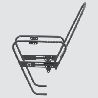 Tour front rack for balanced load carrying, compatible with most disc brake bikes and forks.