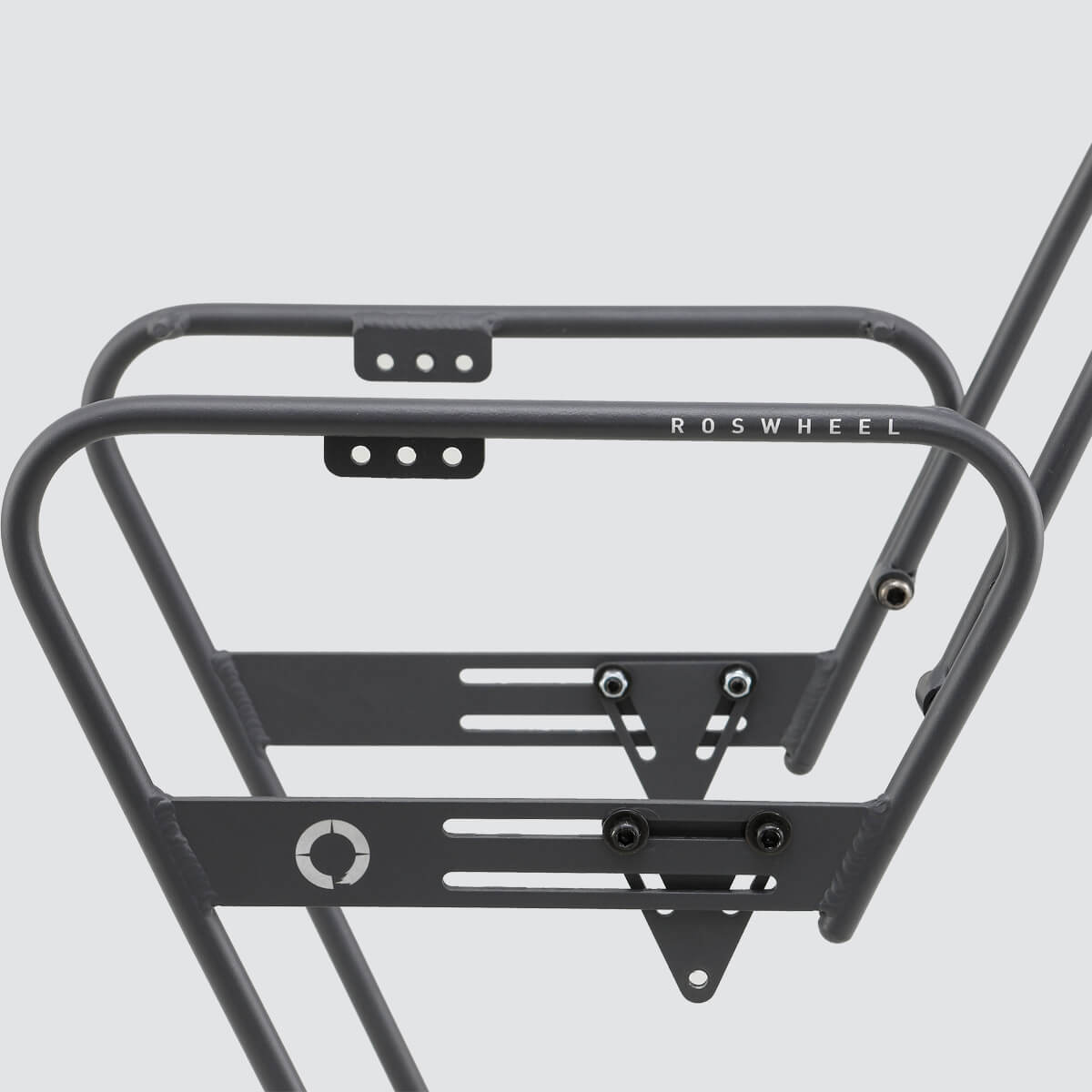 Tour front rack for balanced load carrying, compatible with most disc brake bikes and forks.